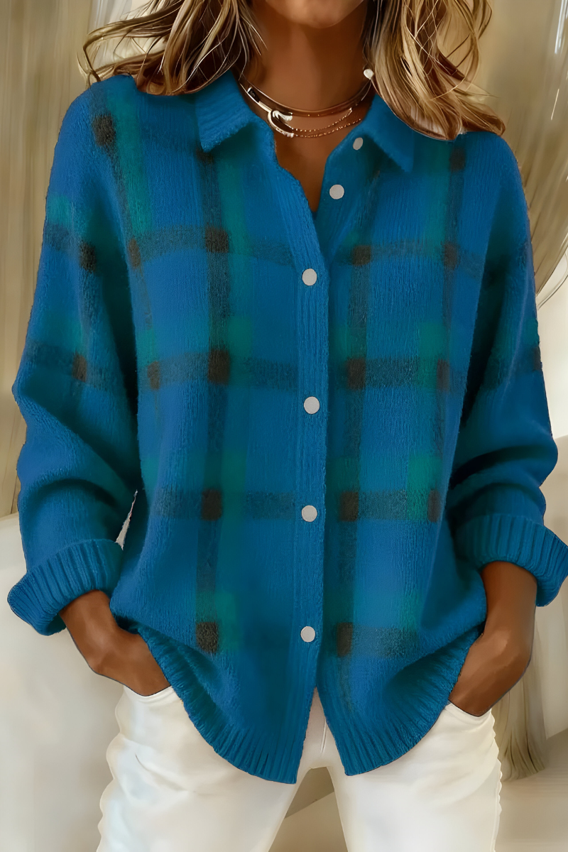 Women’s Plaid Knit Cardigan with Button Front