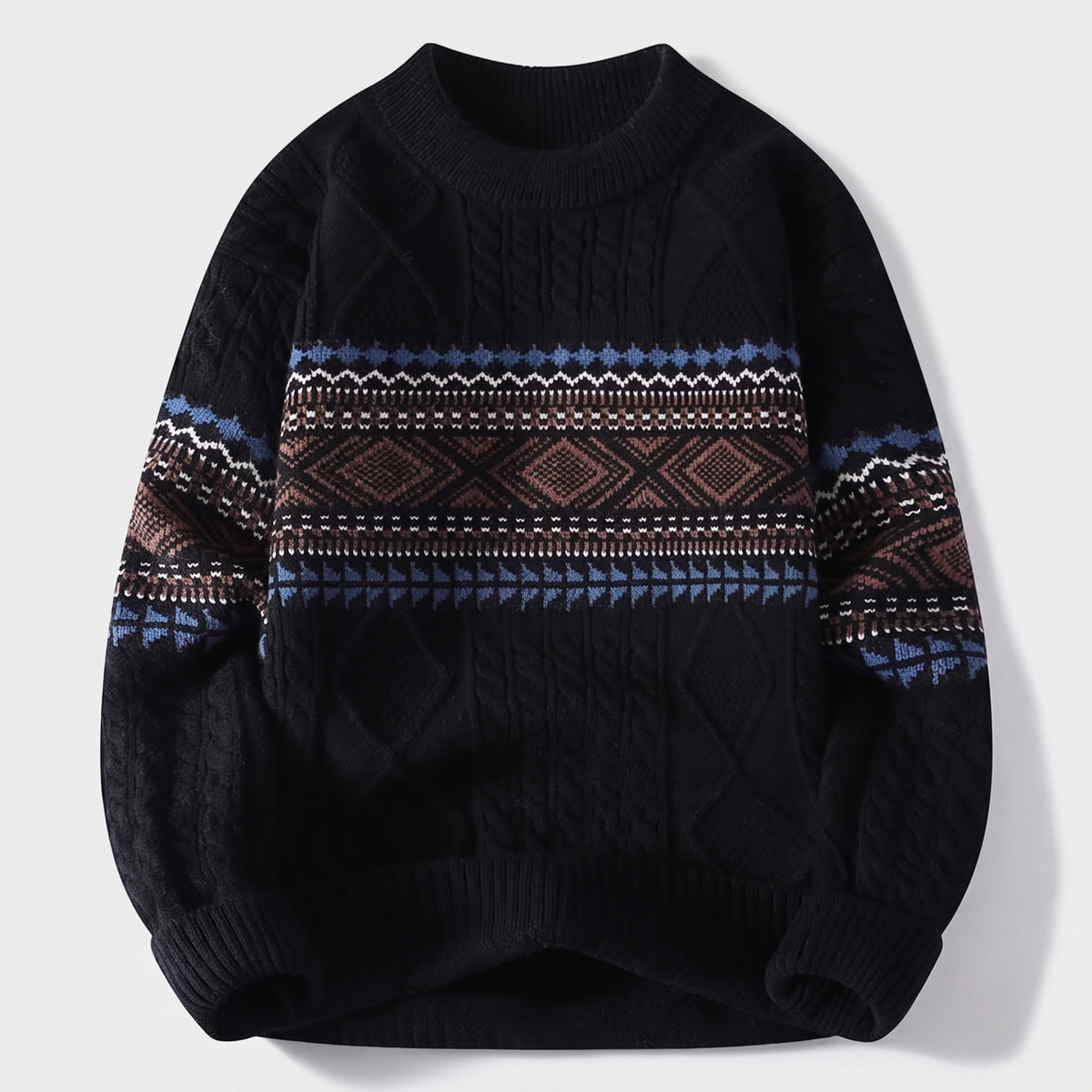 Men’s Crewneck Knit Sweater with Geometric Pattern