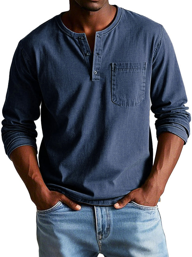 Men's Long Sleeve Henley Shirt with Pocket