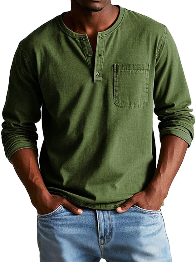 Men's Long Sleeve Henley Shirt with Pocket