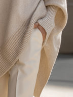 Women's Oversized Asymmetric Knit Poncho Sweater