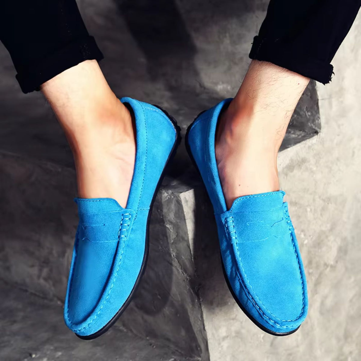 Men's Suede-Look Penny Loafers with Moc Toe