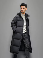 Men's Long Hooded Quilted Puffer Winter Coat