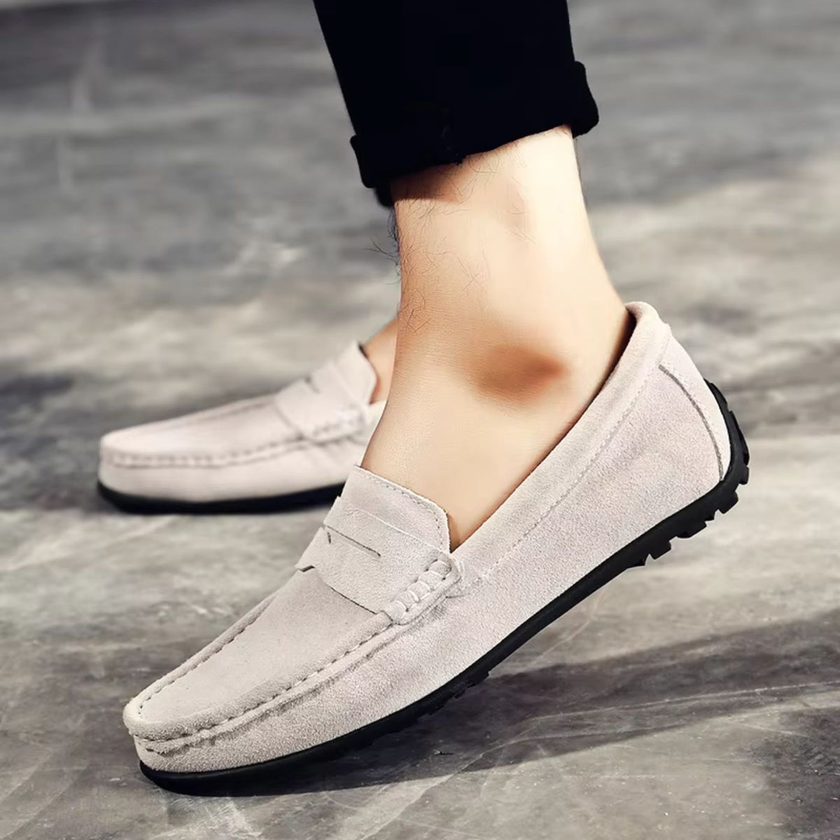 Men's Suede-Look Penny Loafers with Moc Toe