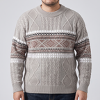 Men’s Crewneck Knit Sweater with Geometric Pattern
