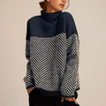 Women's Chevron Knit Sweater With Funnel Neck