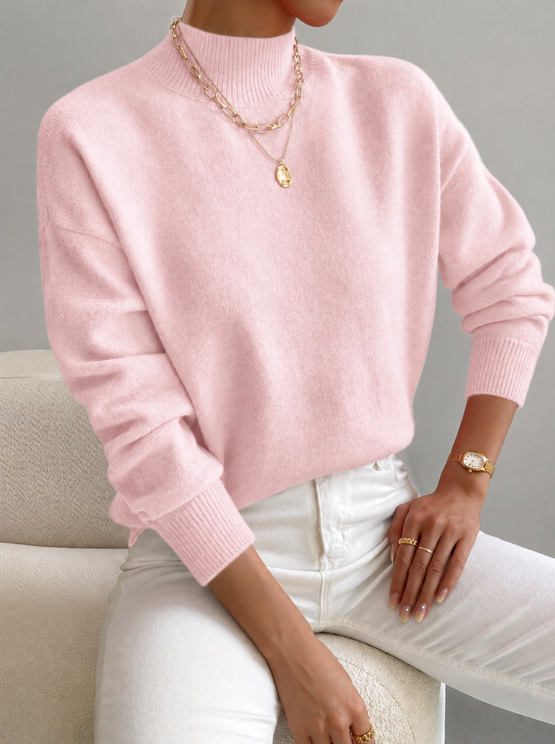 Women's Ribbed Mock Neck Sweater With Relaxed Fit