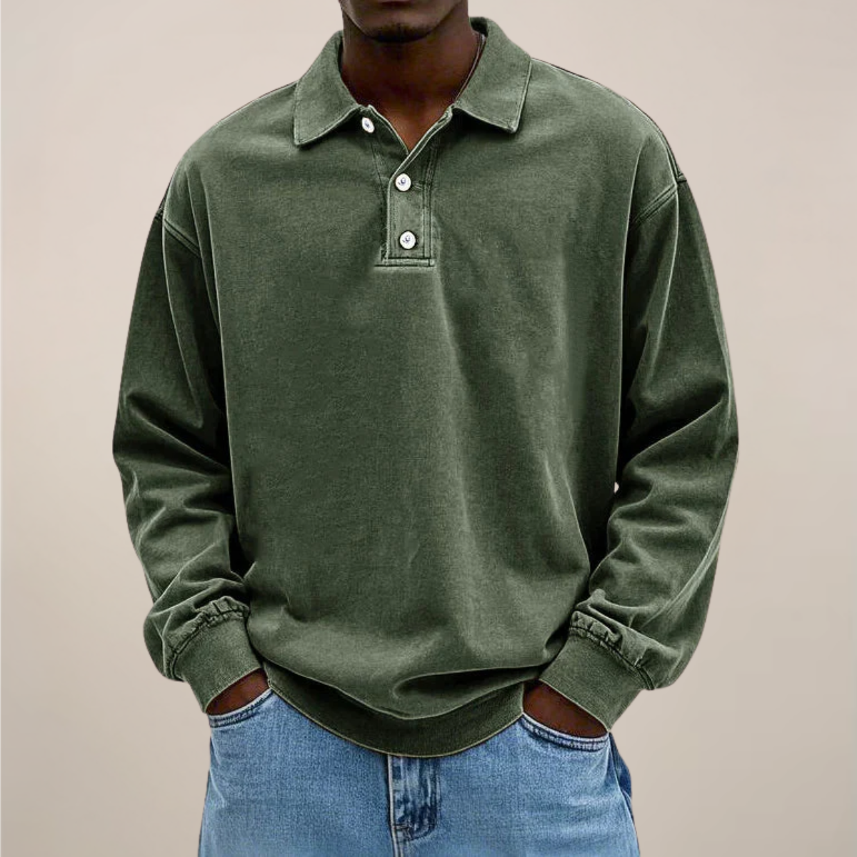 Men's Long Sleeve Polo Sweater With Button Collar