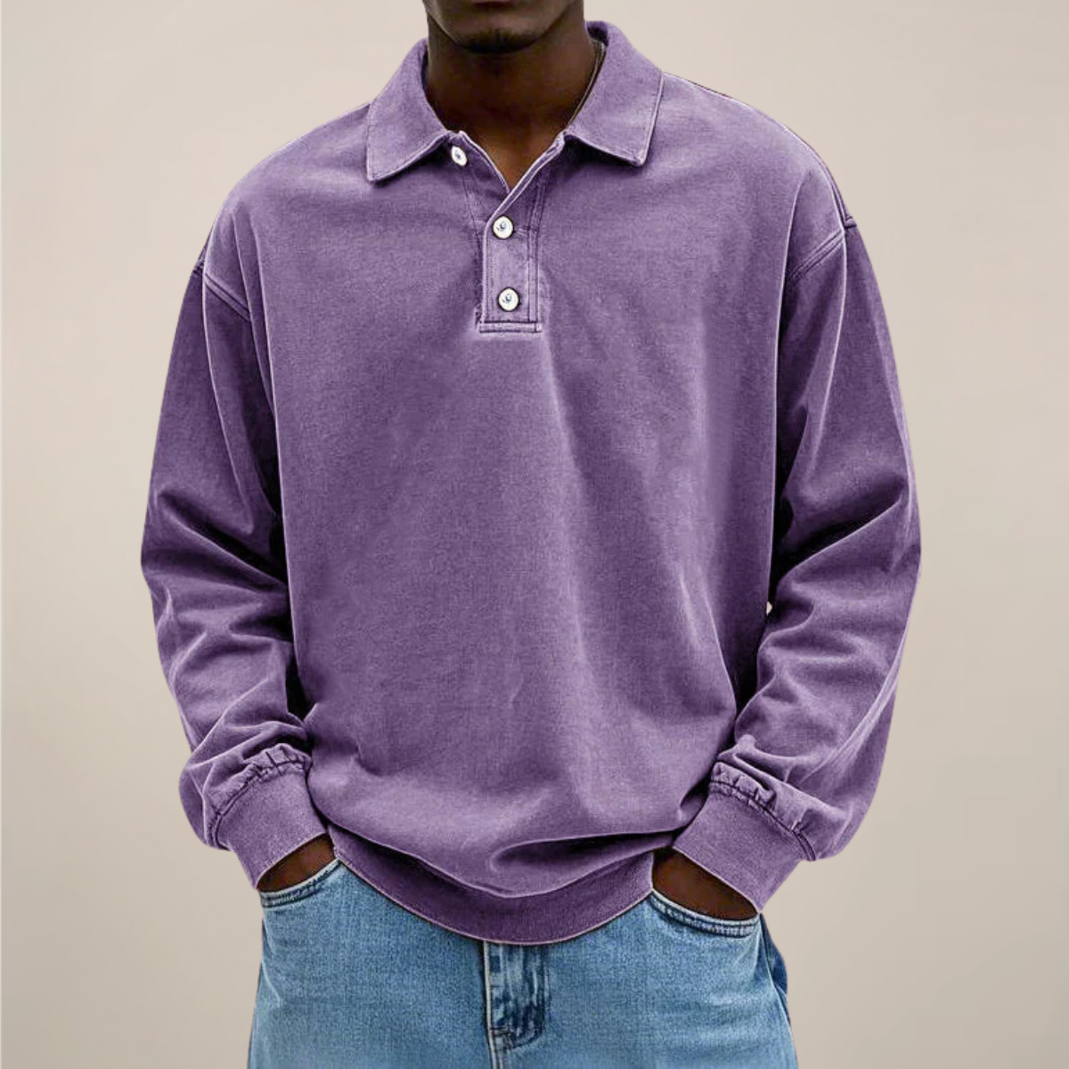 Men's Long Sleeve Polo Sweater With Button Collar
