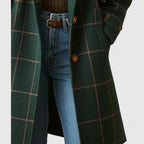 Women's Plaid Long Coat with Notched Lapels