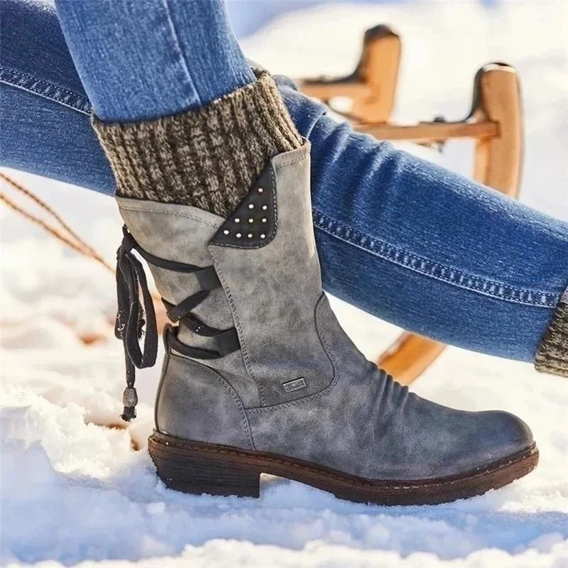 Women's Slouchy Ankle Boots with Side Lacing
