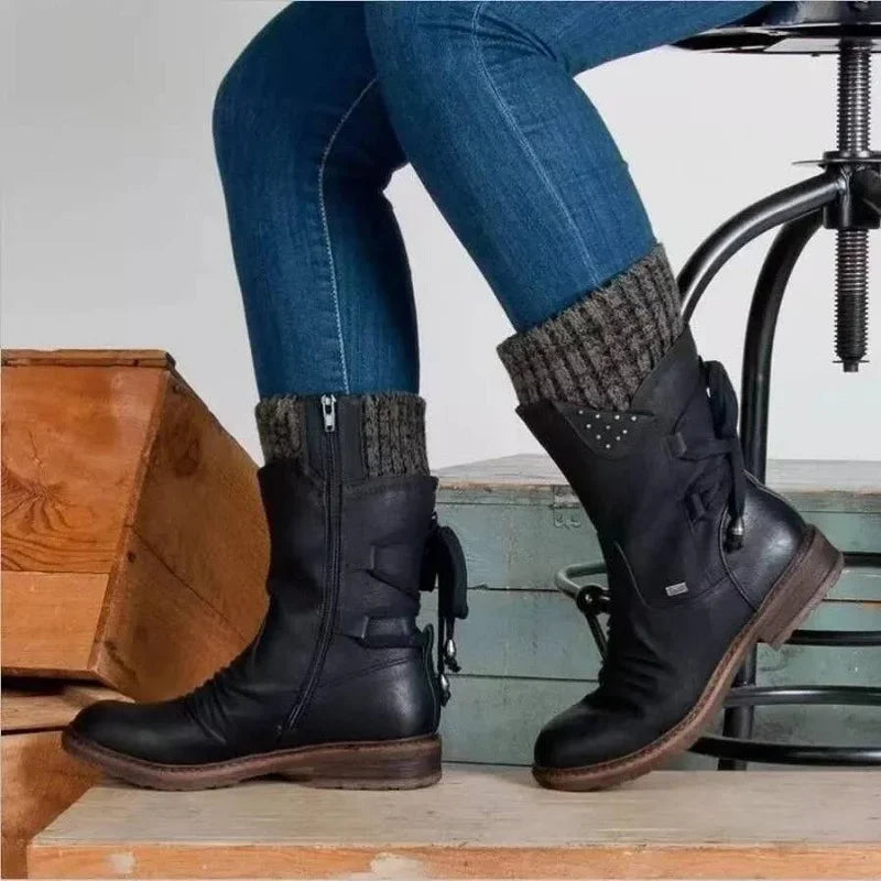 Women's Slouchy Ankle Boots with Side Lacing