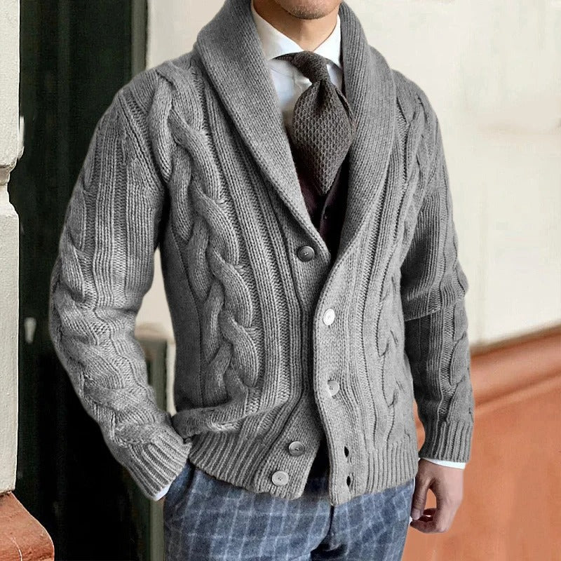 Men's Cable Knit Button-Up Cardigan Sweater