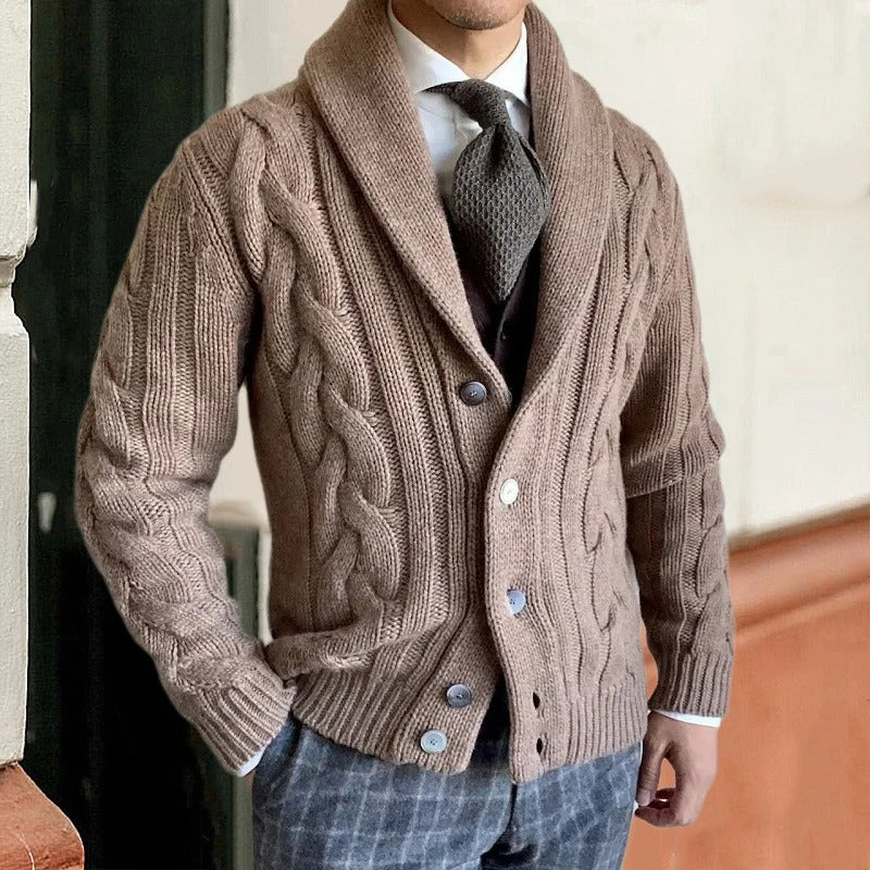 Men's Cable Knit Button-Up Cardigan Sweater