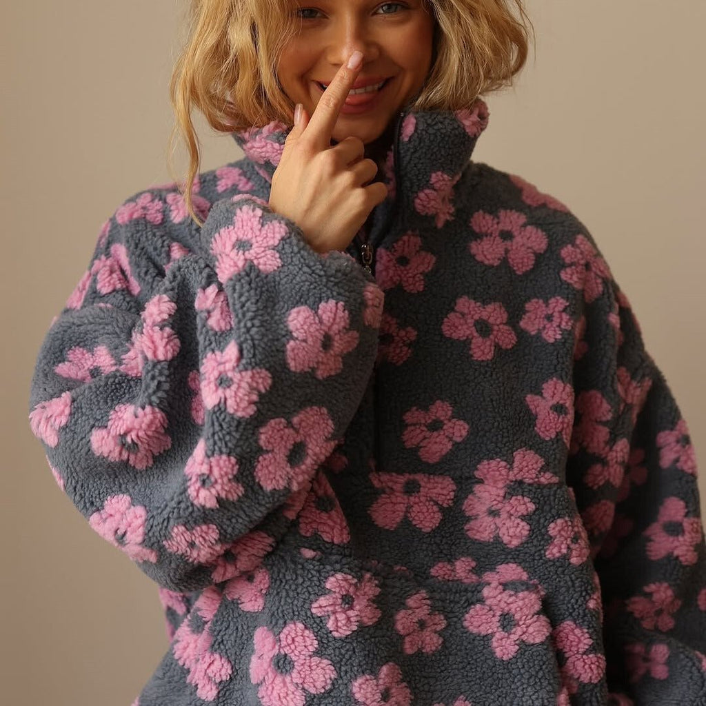 Women's Floral Sherpa-Look Half Zip Pullover