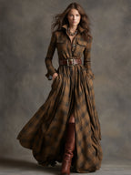Women’s Plaid Maxi Shirt Dress with Belt
