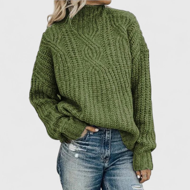 Women's Chunky Cable Knit Sweater With Mock Neck