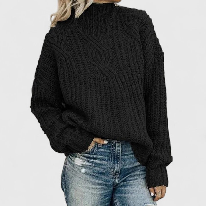 Women's Chunky Cable Knit Sweater With Mock Neck