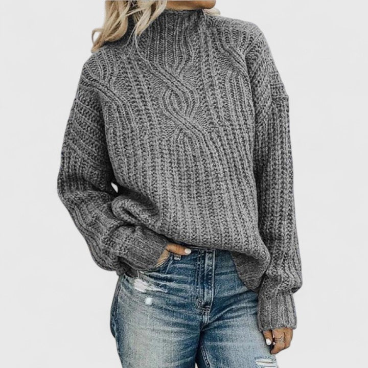 Women's Chunky Cable Knit Sweater With Mock Neck