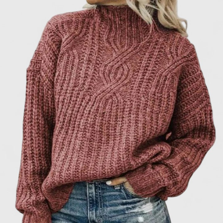 Women's Chunky Cable Knit Sweater With Mock Neck