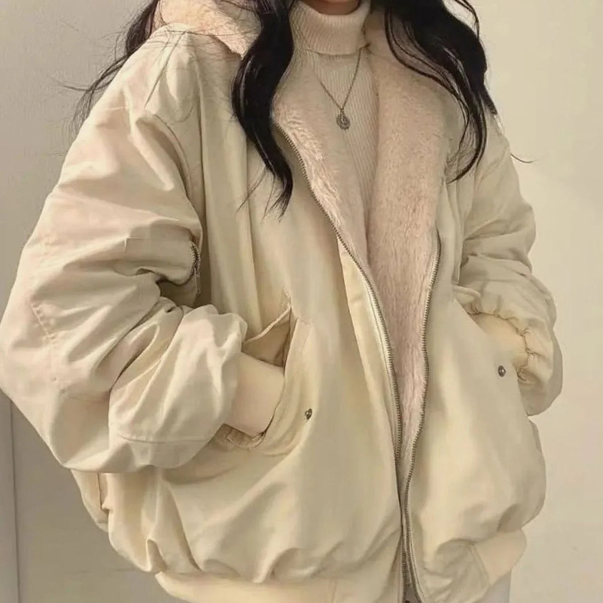 Women's Hooded Jacket with Fleece-Look Interior