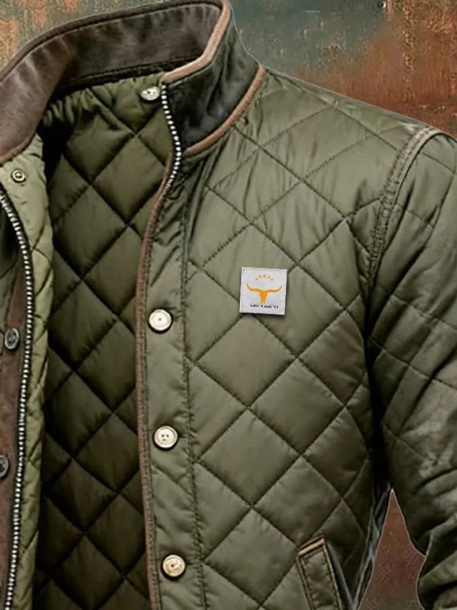 Men's Diamond Quilted Bomber Jacket with Collar