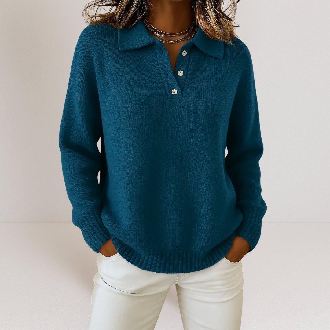 Women's Collared Knit Pullover with Button Neckline