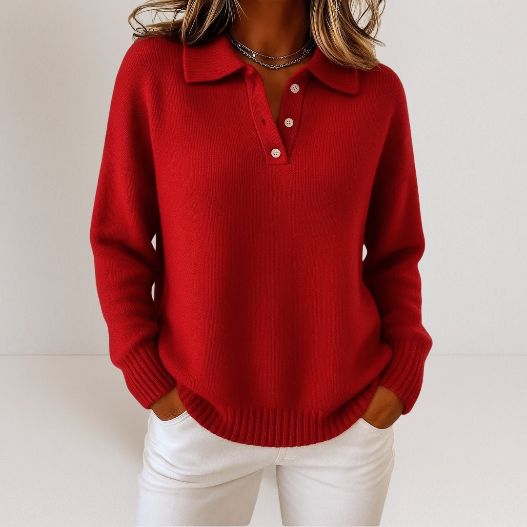 Women's Collared Knit Pullover with Button Neckline