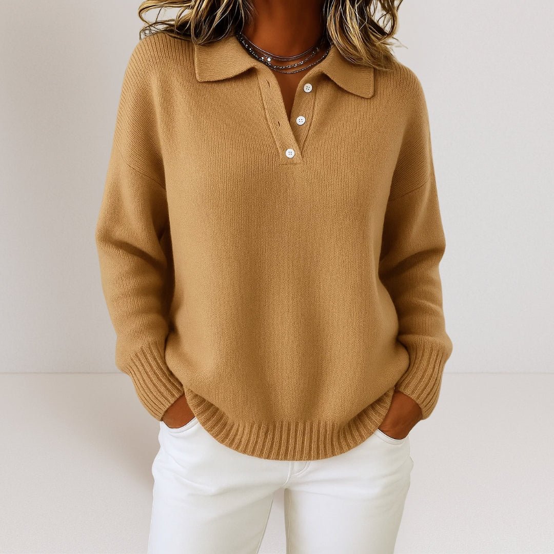 Women's Collared Knit Pullover with Button Neckline