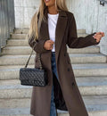 Women's Double-Breasted Long Coat with Notched Lapels