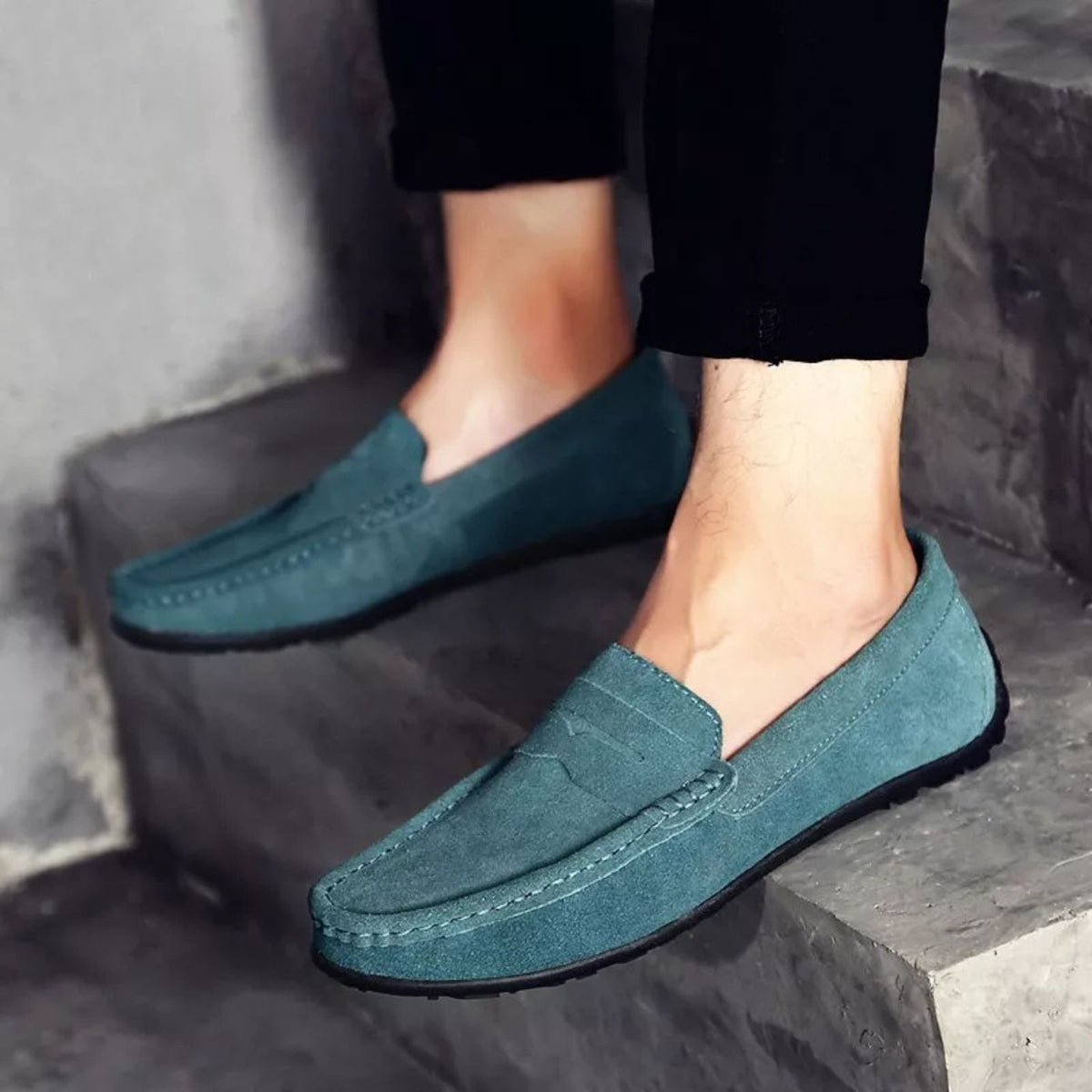 Men's Suede-Look Penny Loafers with Moc Toe