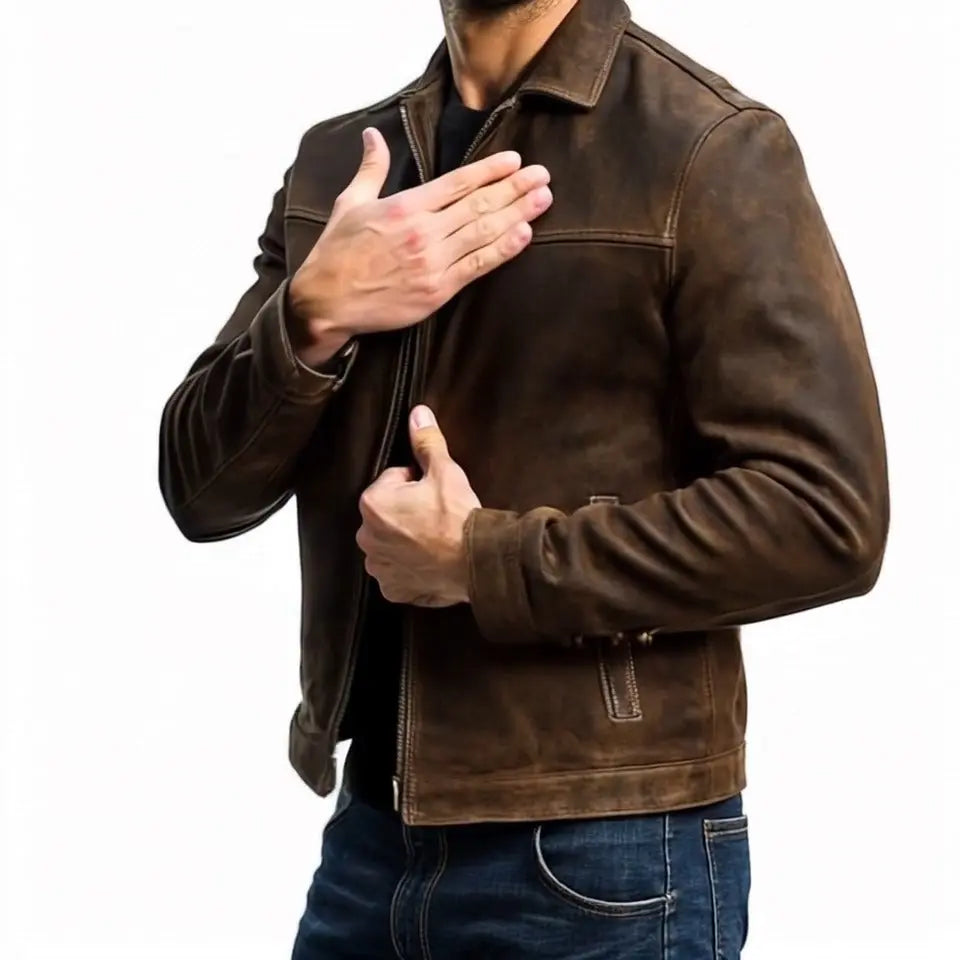 Men's Leather-Look Jacket with Zip Front