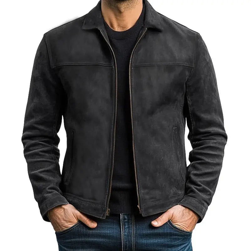 Men's Leather-Look Jacket with Zip Front
