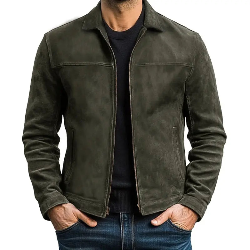 Men's Leather-Look Jacket with Zip Front