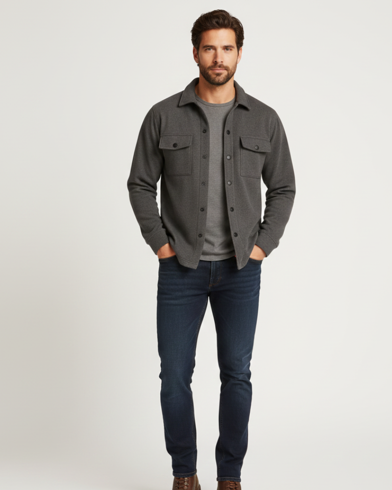 Men's Button-Up Overshirt Jacket With Chest Pockets