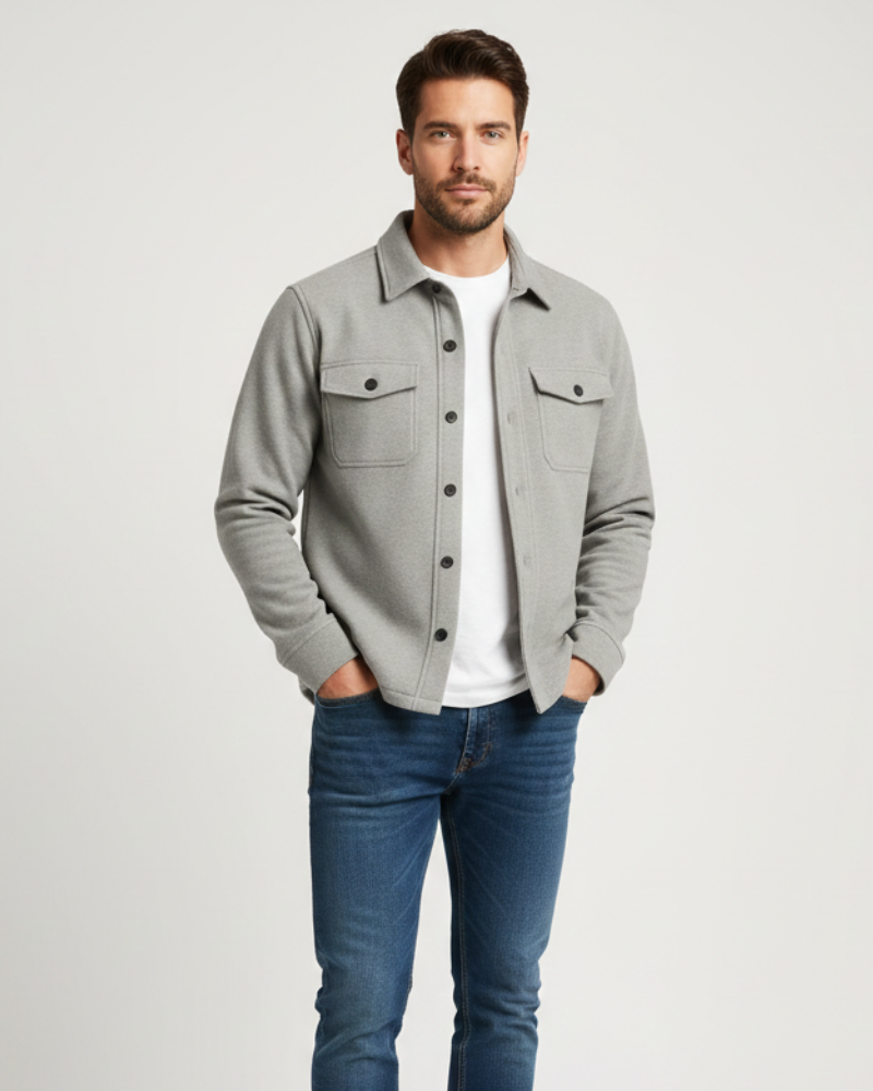 Men's Button-Up Overshirt Jacket With Chest Pockets