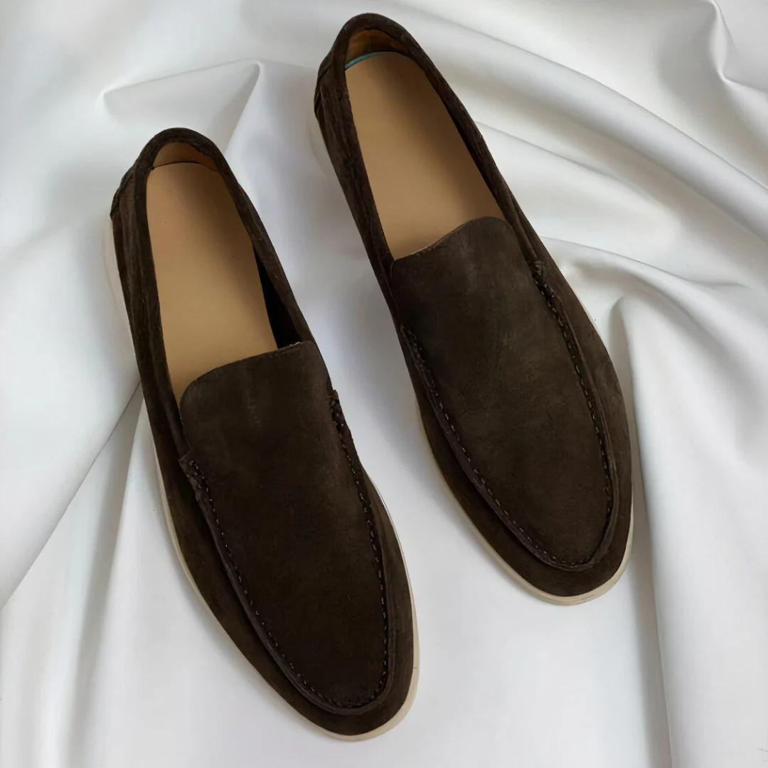 Men's Suede-Look Slip-On Loafers with Contrast Soles