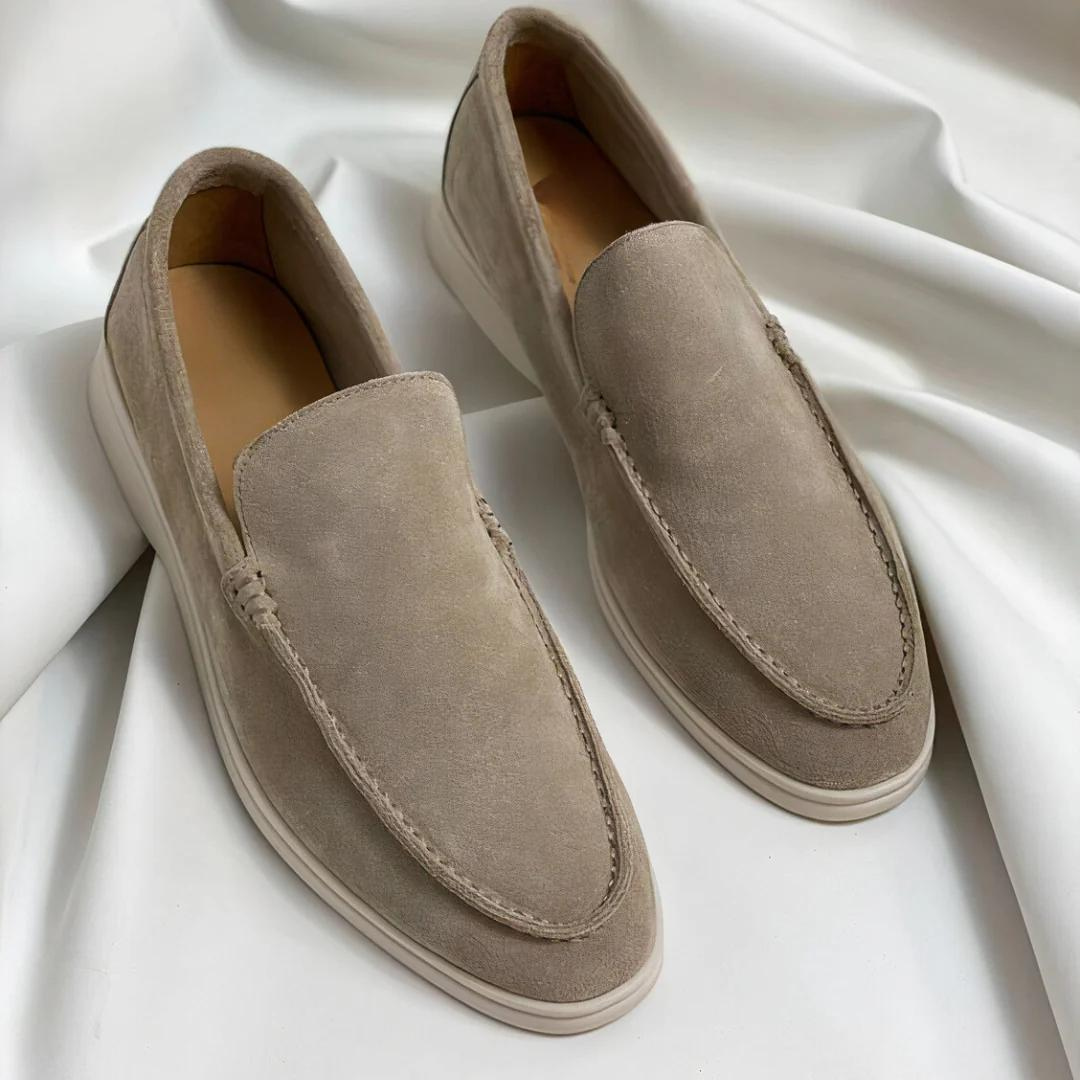 Men's Suede-Look Slip-On Loafers with Contrast Soles