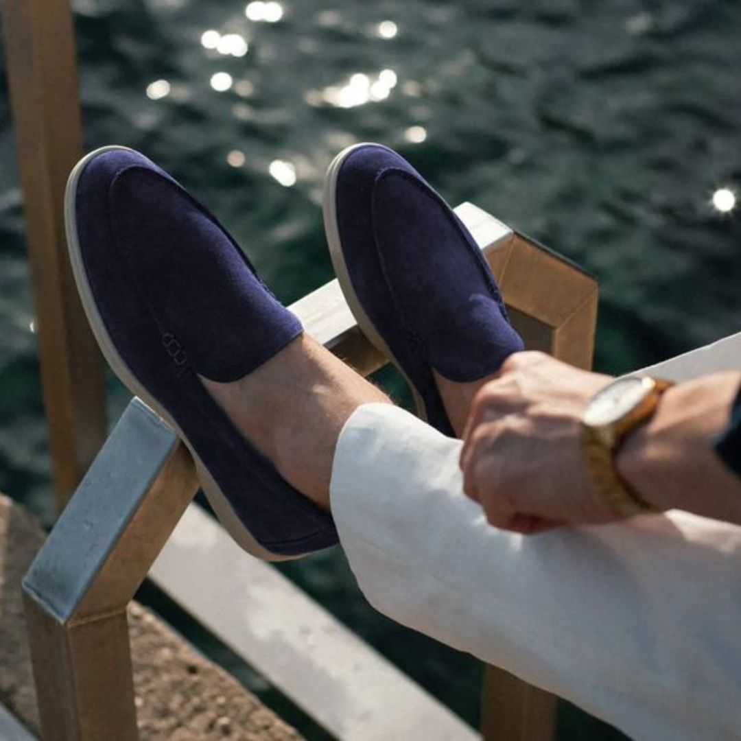 Men's Suede-Look Slip-On Loafers with Contrast Soles