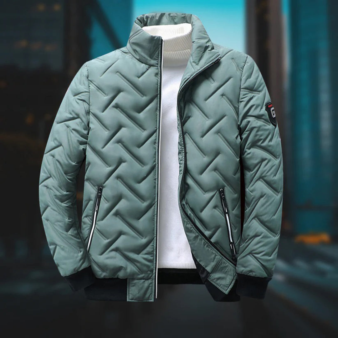 Men's Quilted Puffer Jacket with Stand Collar