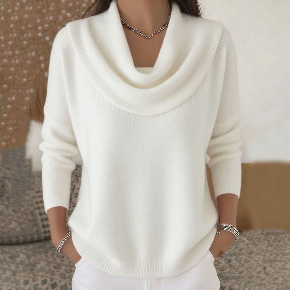 Women's Draped Cowl Neck Knit Sweater