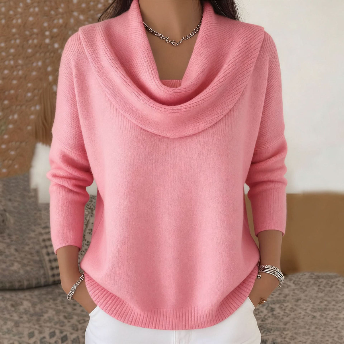 Women's Draped Cowl Neck Knit Sweater