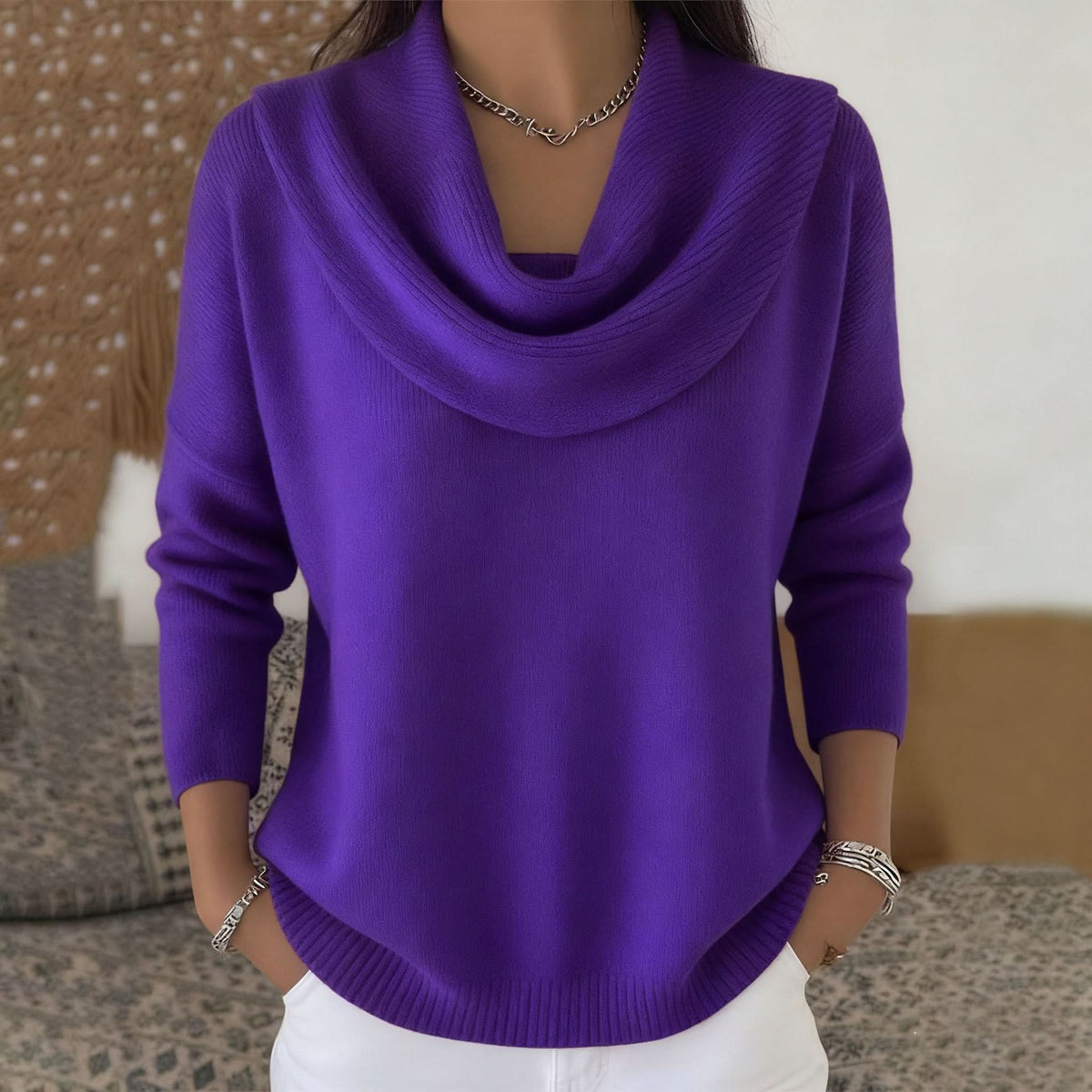 Women's Draped Cowl Neck Knit Sweater