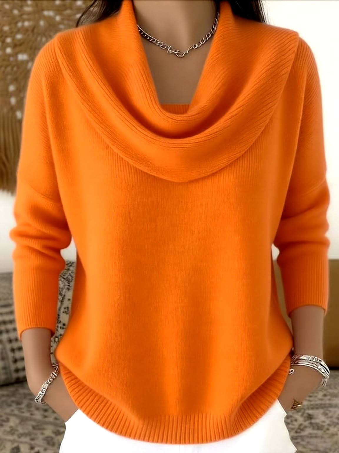 Women's Draped Cowl Neck Knit Sweater