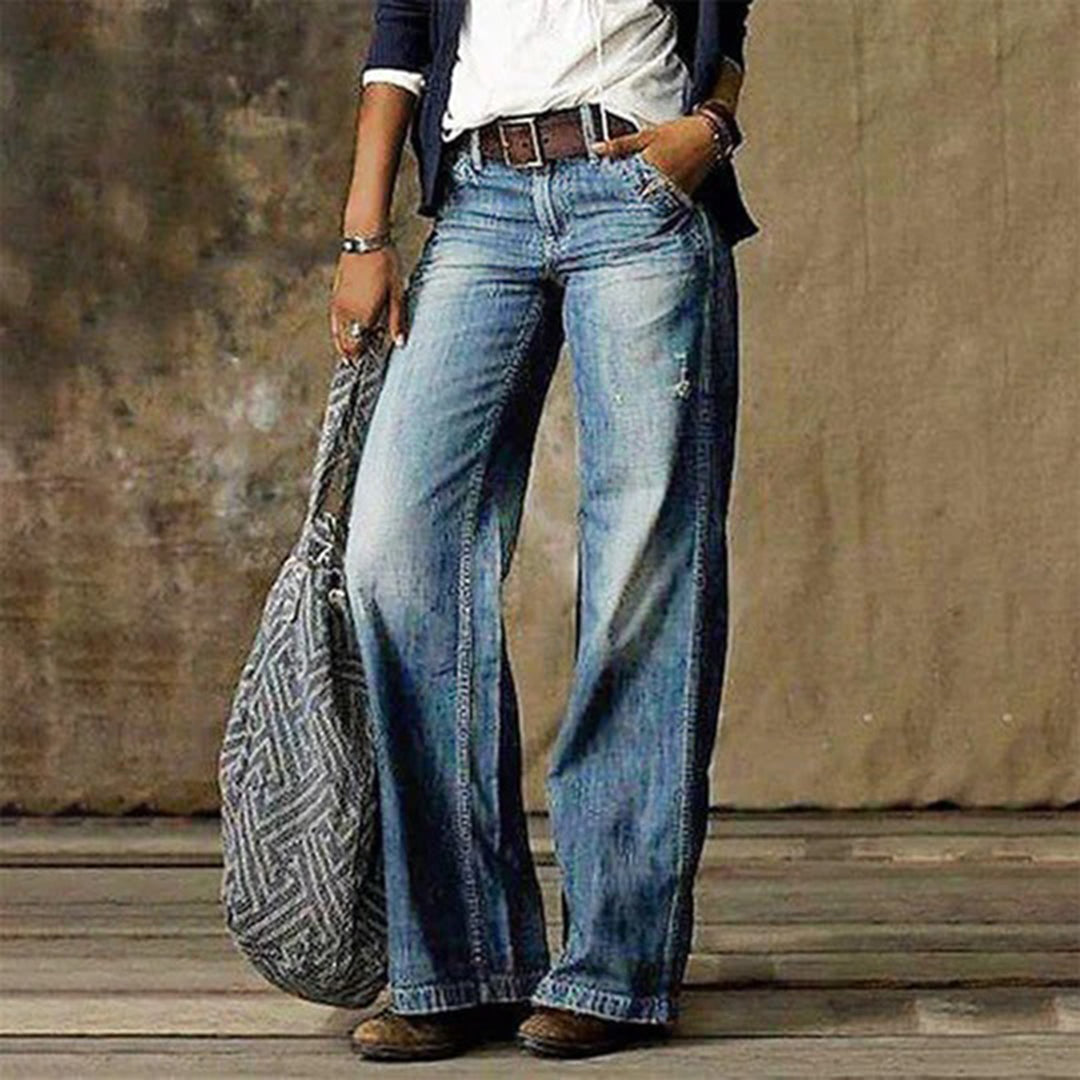 Women's Vintage Wide-Leg Jeans with Faded Finish