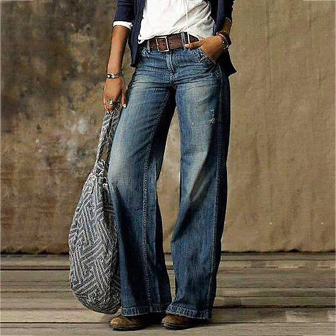Women's Vintage Wide-Leg Jeans with Faded Finish