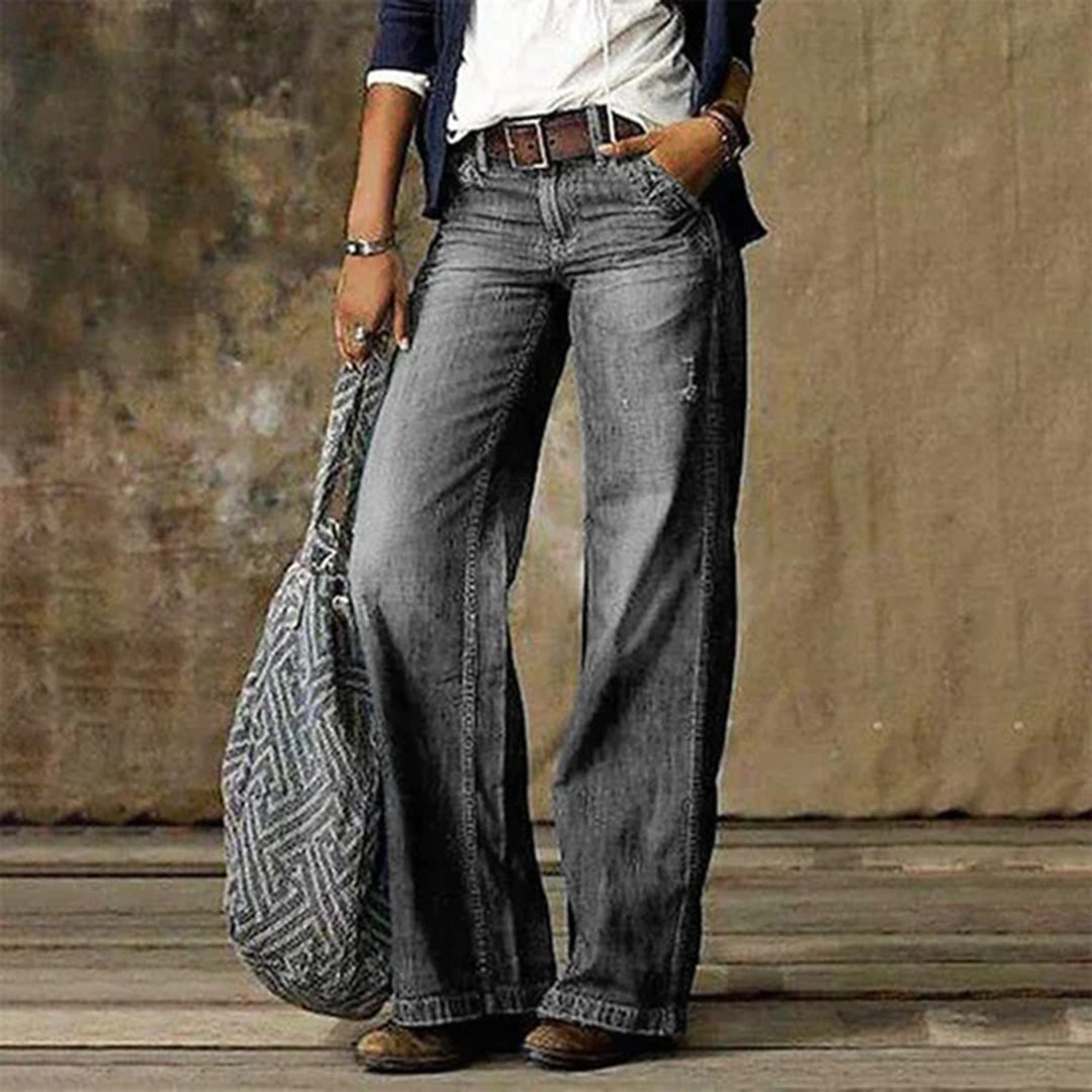 Women's Vintage Wide-Leg Jeans with Faded Finish