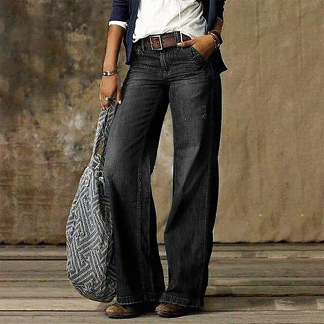 Women's Vintage Wide-Leg Jeans with Faded Finish