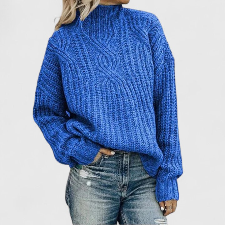 Women's Chunky Cable Knit Sweater With Mock Neck