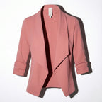 Women's Open Front Blazer With Ruched Sleeves